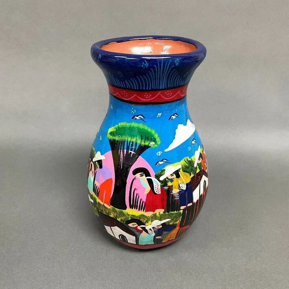 Colorful‎ Vase Mexico Pottery 7 1/2